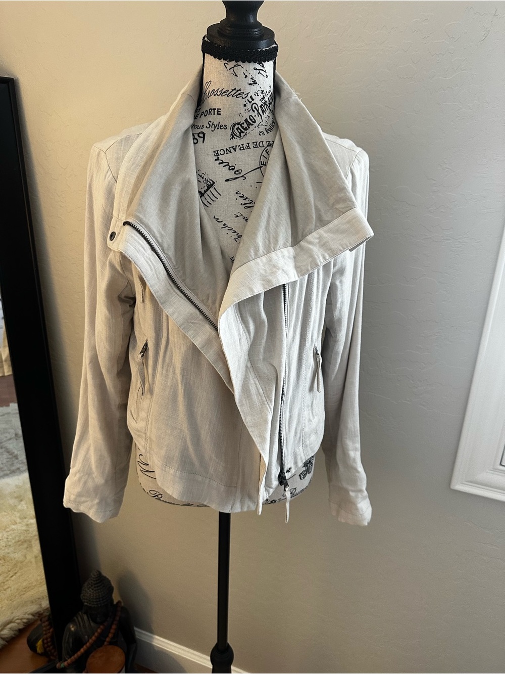 Light Gray Asymmetrical Moto Jacket - Women's Lightweight Coat